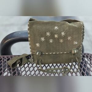 Handcrafted Brown Suede Bag with Stars Design